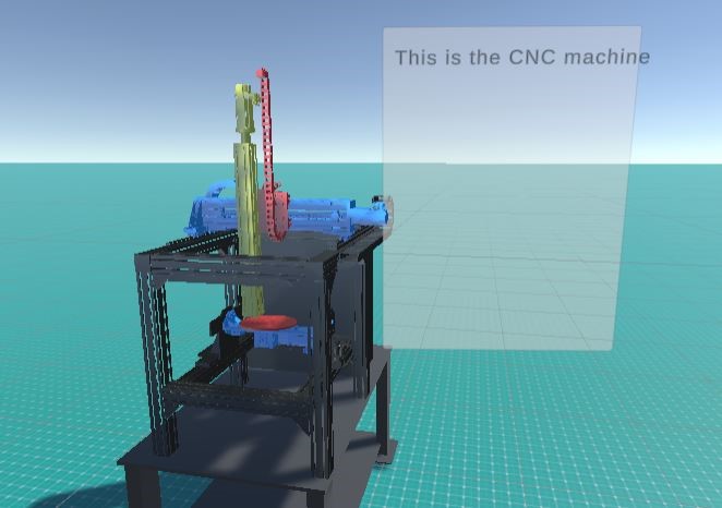 CNC machine scene with colored parts